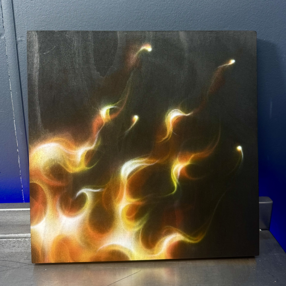 Real Fire Original Painting On A Wood Panel