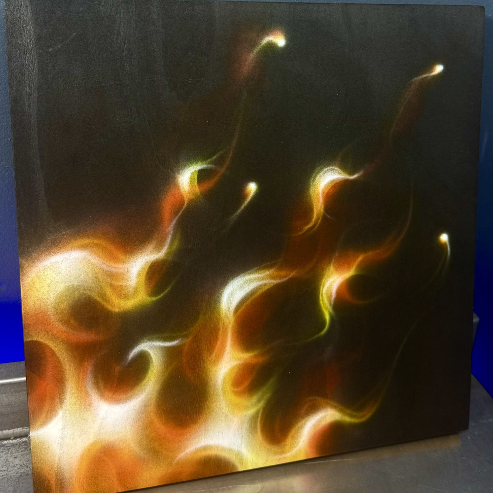 Real Fire Original Painting On A Wood Panel